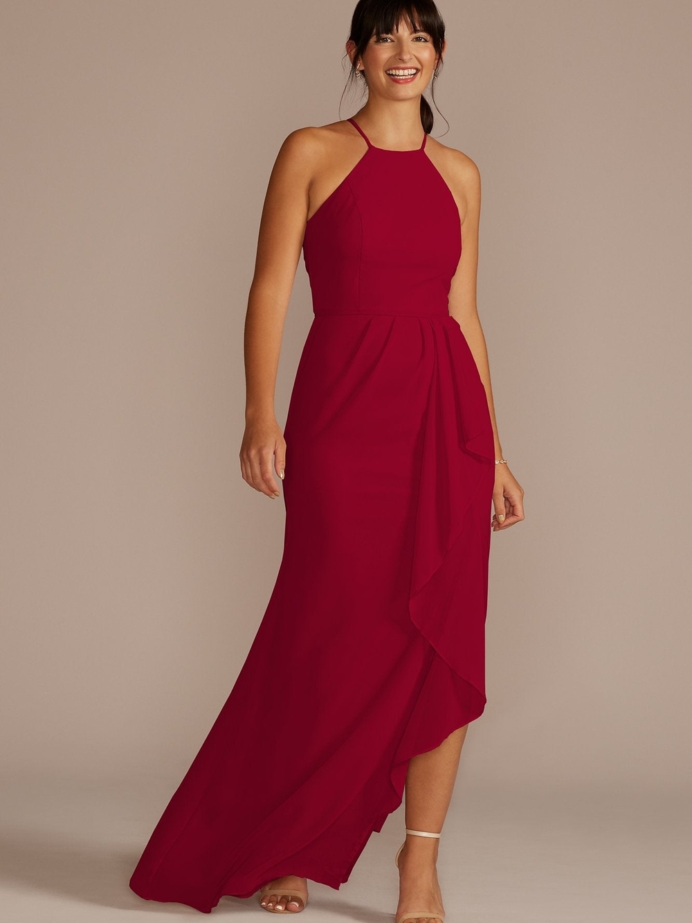 David's Bridal Wine Halter-Style Maxi Dress - Picture 4 of 4